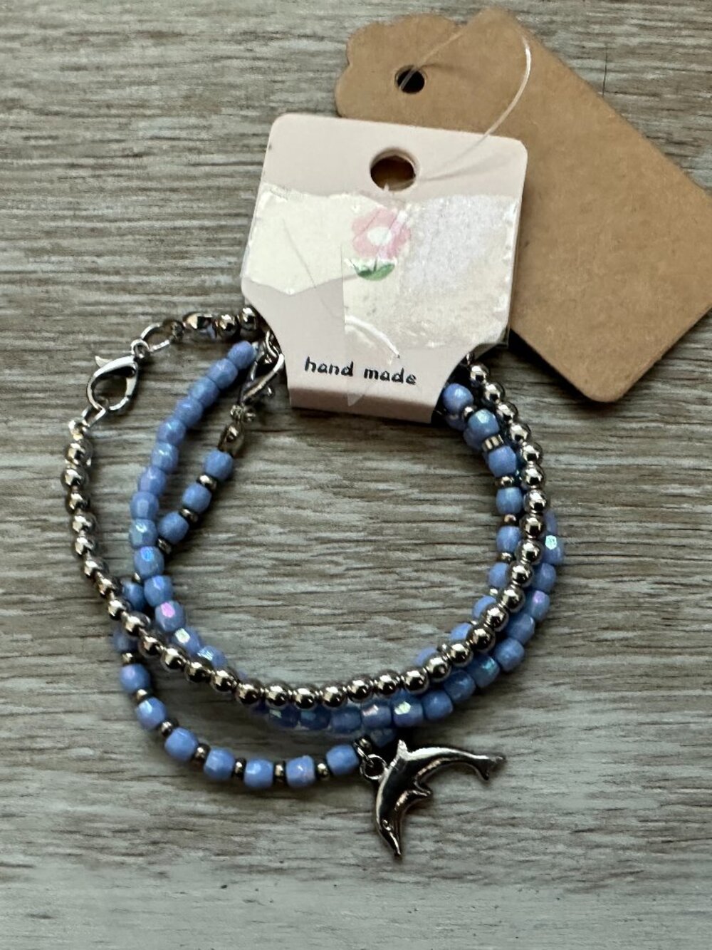 Fabulous Jewelry Set 3 Bracelets Silver Tone & Blue Beads w Dolphin Charm